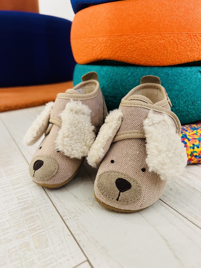 Pantoffel katoen beige hond oren