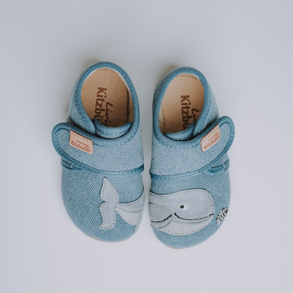 Pantoffel katoen blauw dolfijn