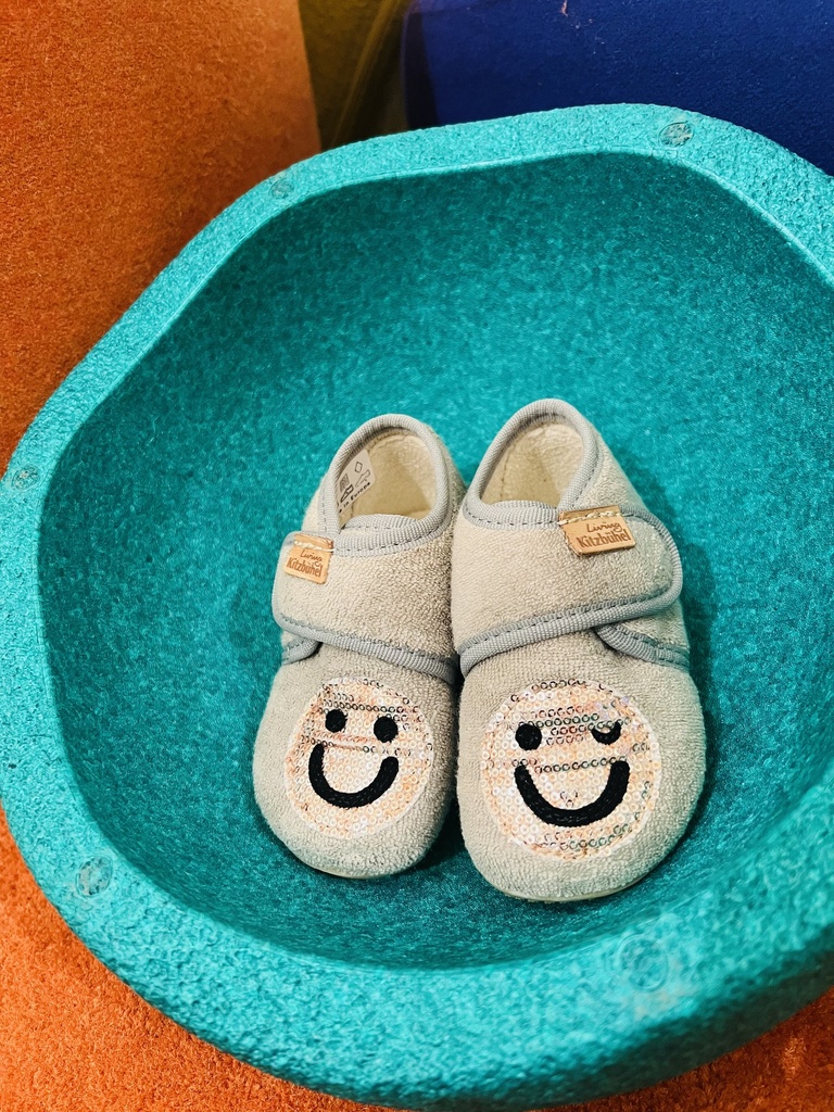 Pantoffel badstof beige smiley