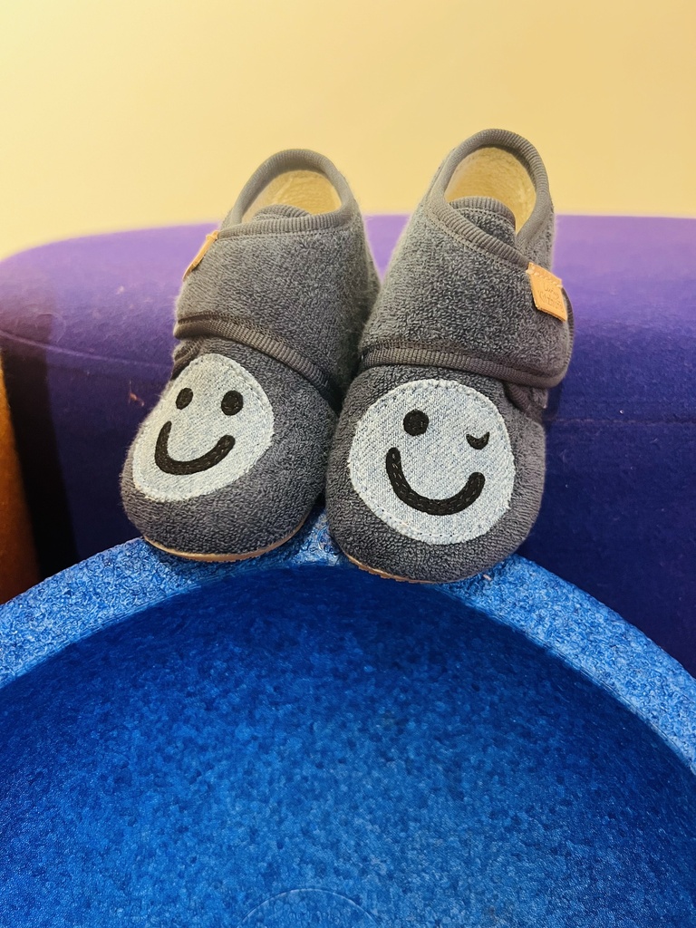 Pantoffel badstof blauw smiley