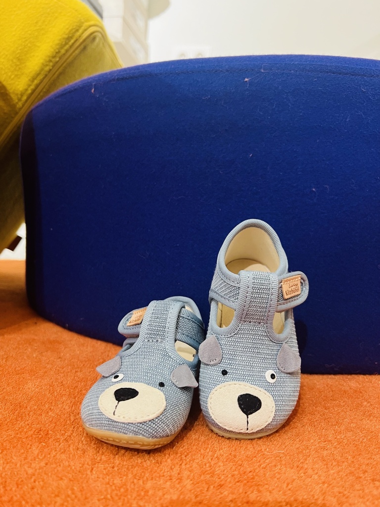 Pantoffel blauw katoenen beertje 