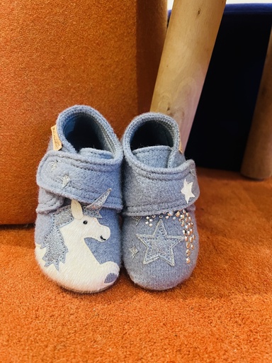 Pantoffel wol blauw unicorn