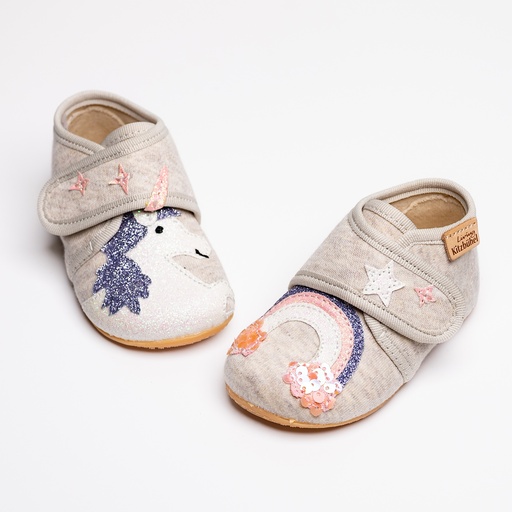 Pantoffel katoen beige unicorn