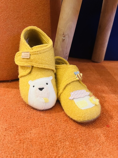 Pantoffel wol geel beer