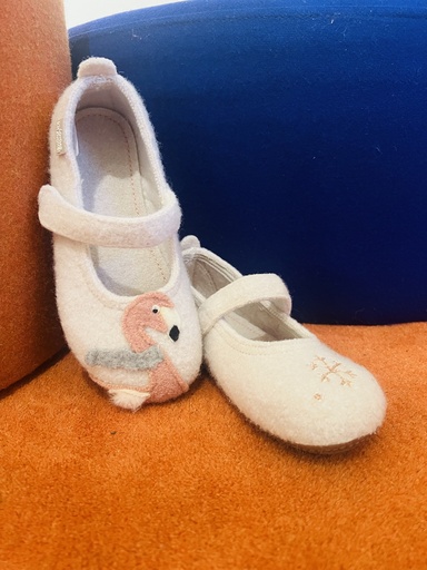 Pantoffel wol beige flamingo ballerina 