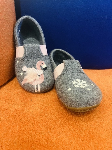 Pantoffel wol grijs flamingo